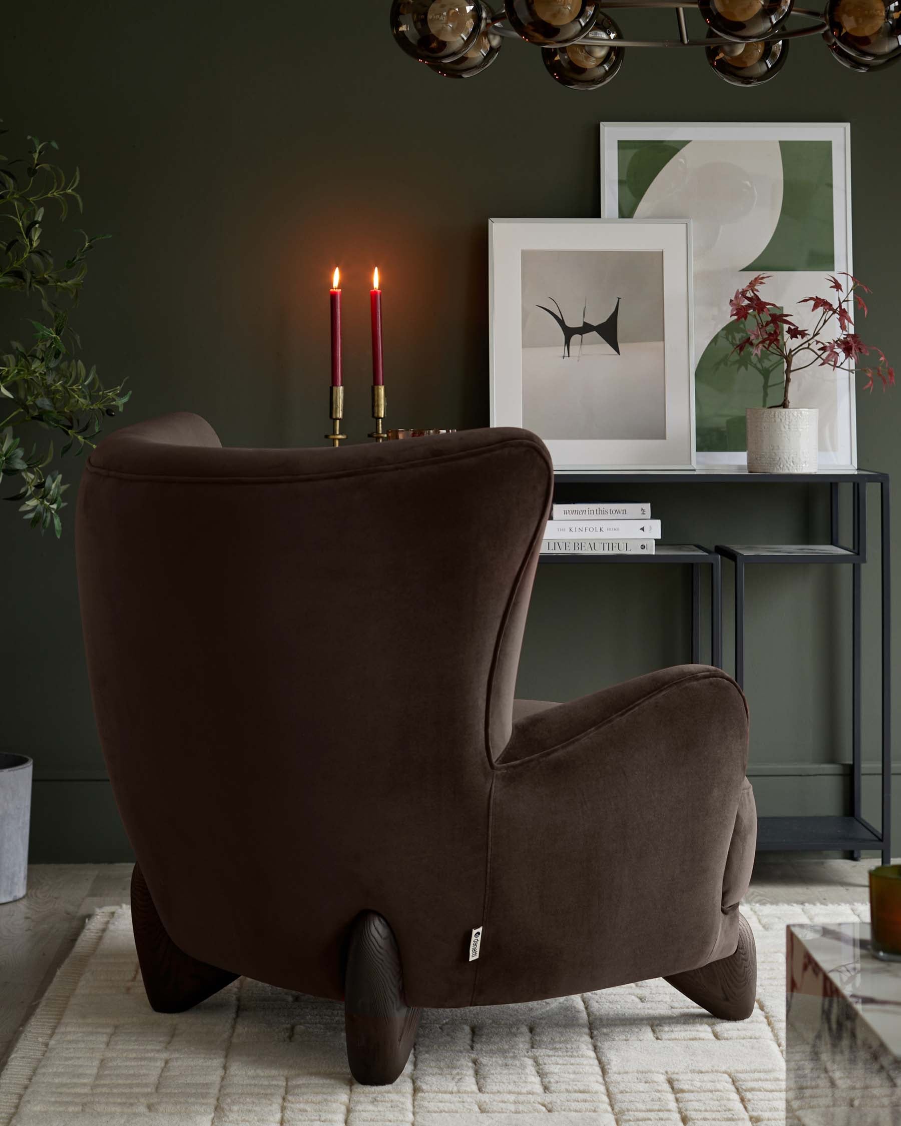 Harlan dark mocha velvet accent chair