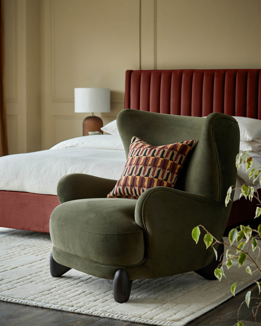 Harlan olive green velvet accent chair