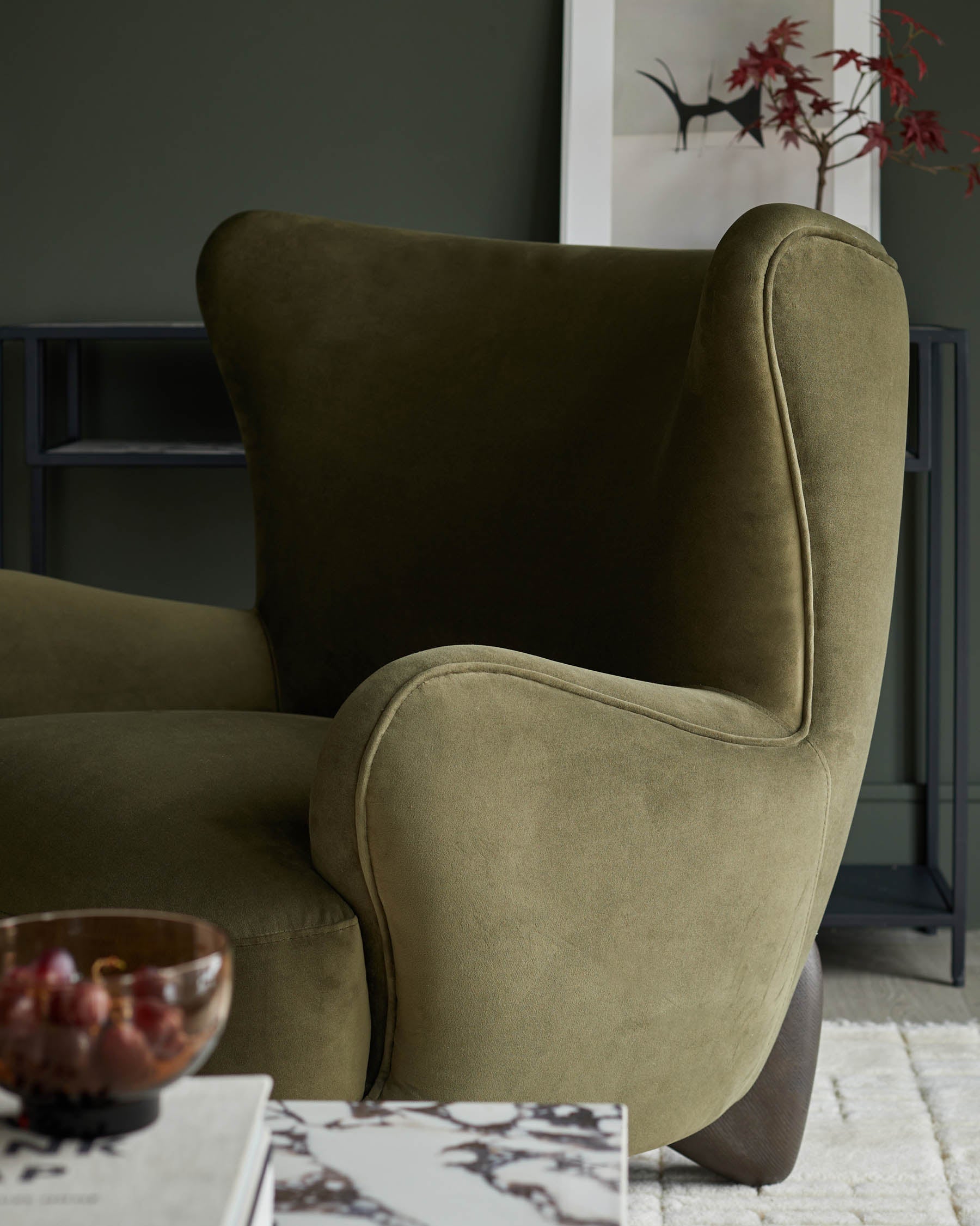Harlan olive green velvet accent chair
