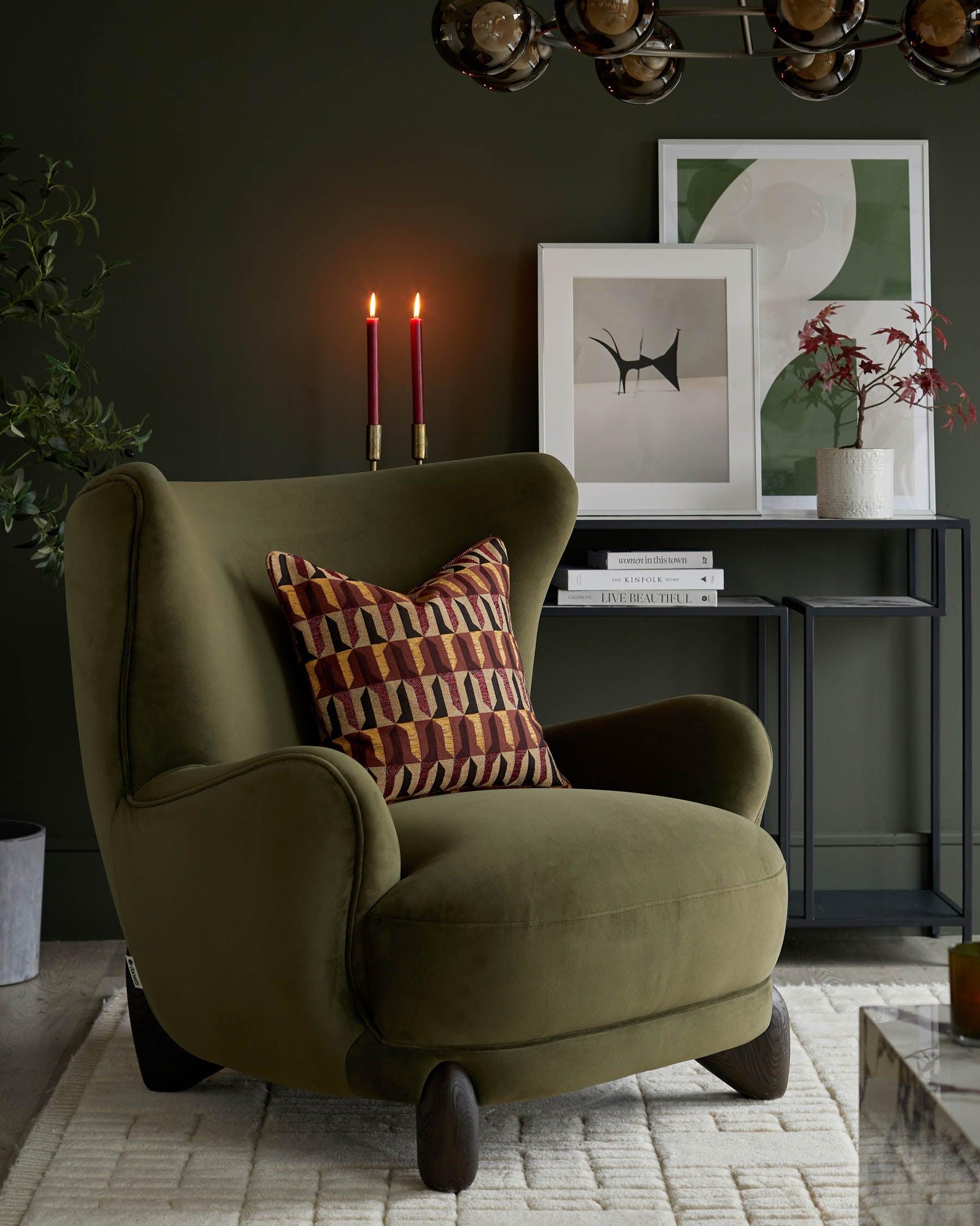 Harlan olive green velvet accent chair