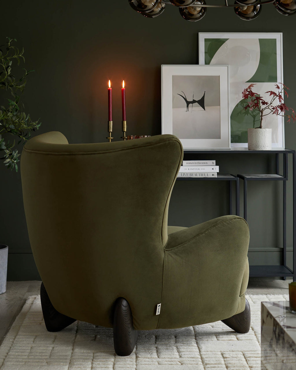 Harlan olive green velvet accent chair