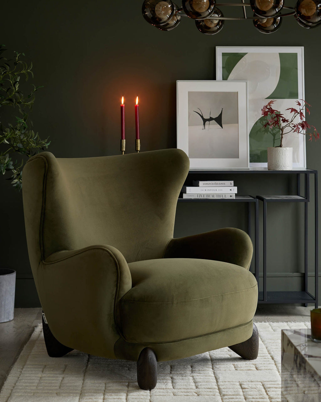 Harlan olive green velvet accent chair