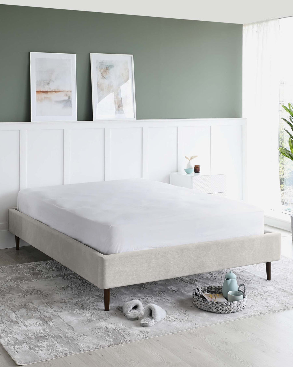 Harlow Light Grey Fabric Double Bed
