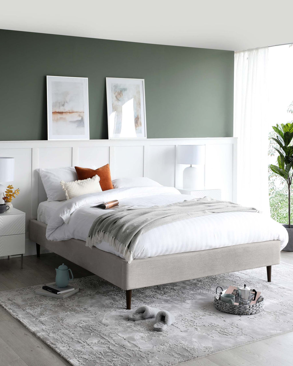 Harlow Light Grey Fabric Double Bed