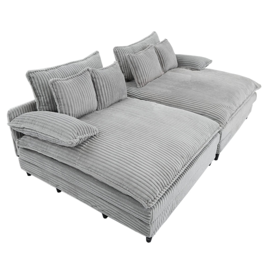 Harmonia 109 W Oversized Corduroy Sofa Bed, Deep Seat Double Lounge Chaise with 4 Pillows