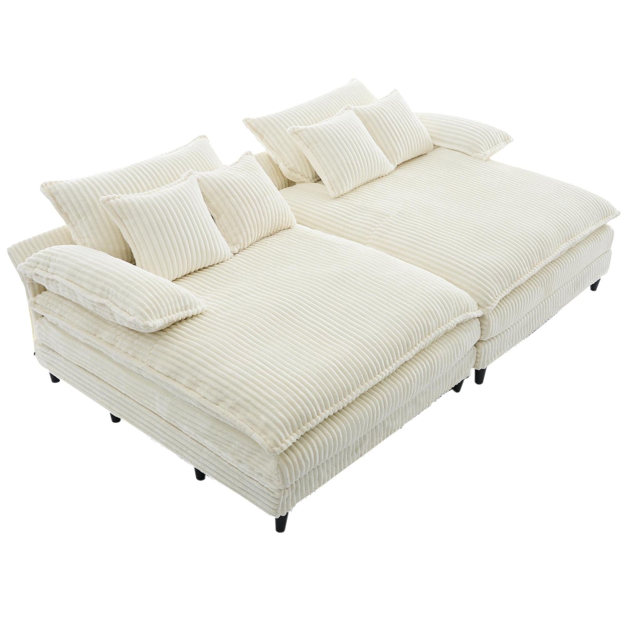 Harmonia 109 W Oversized Corduroy Sofa Bed, Deep Seat Double Lounge Chaise with 4 Pillows