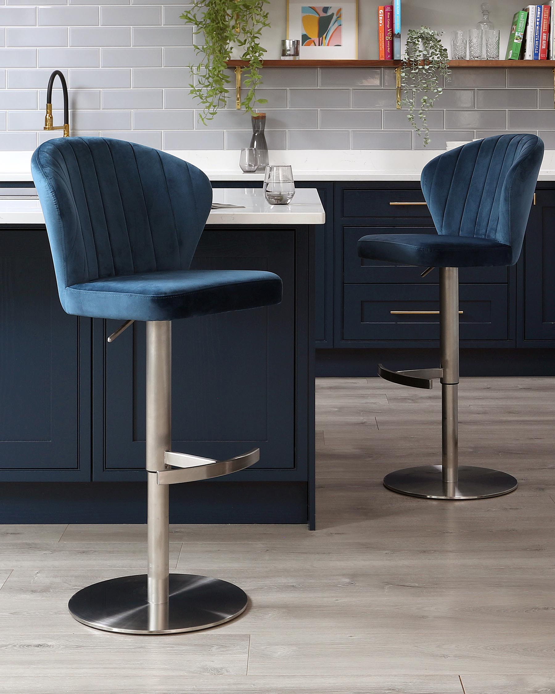 Harper Dark Blue Velvet Gas Lift Bar Stool