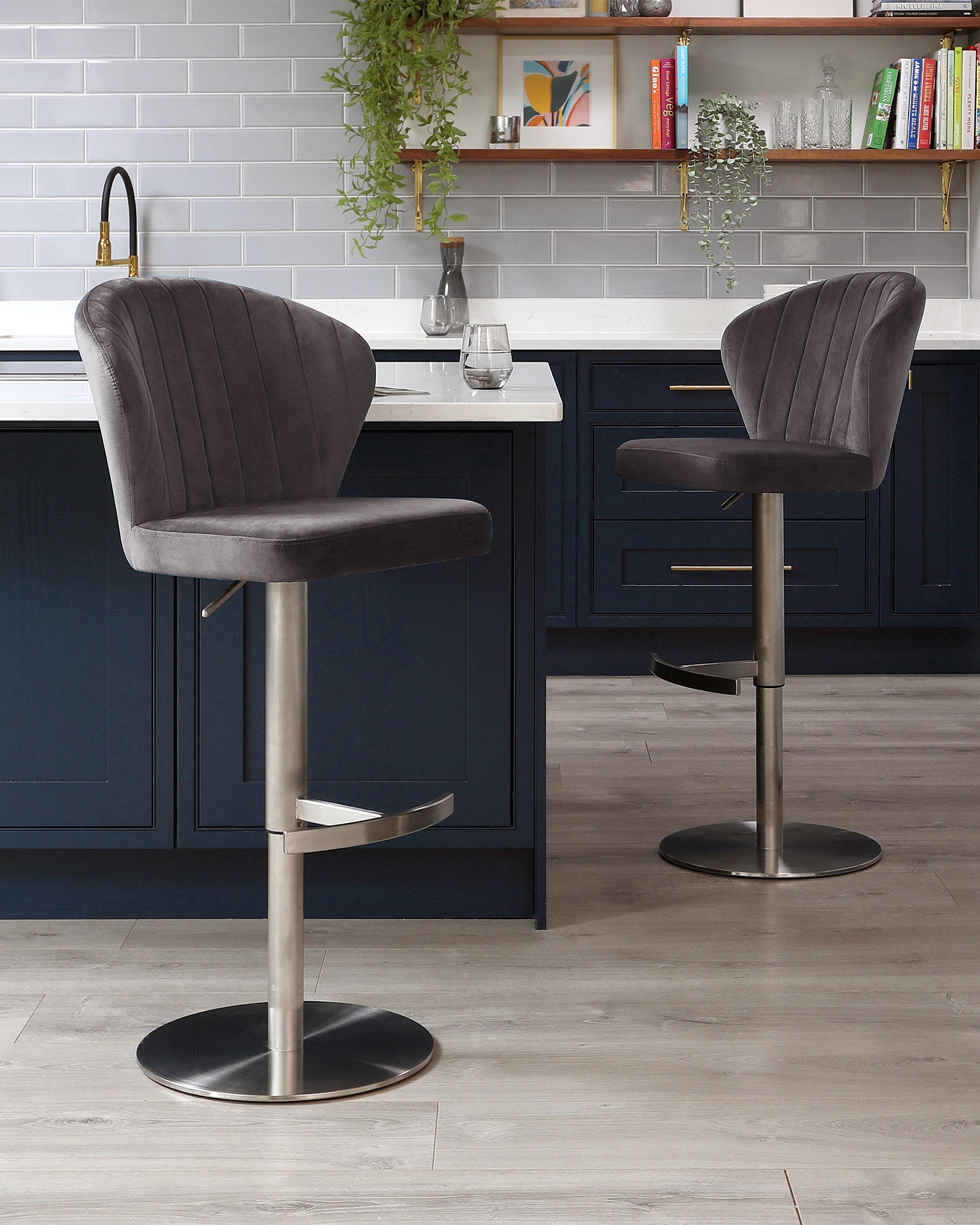 Harper Dark Grey Velvet Gas Lift Bar Stool