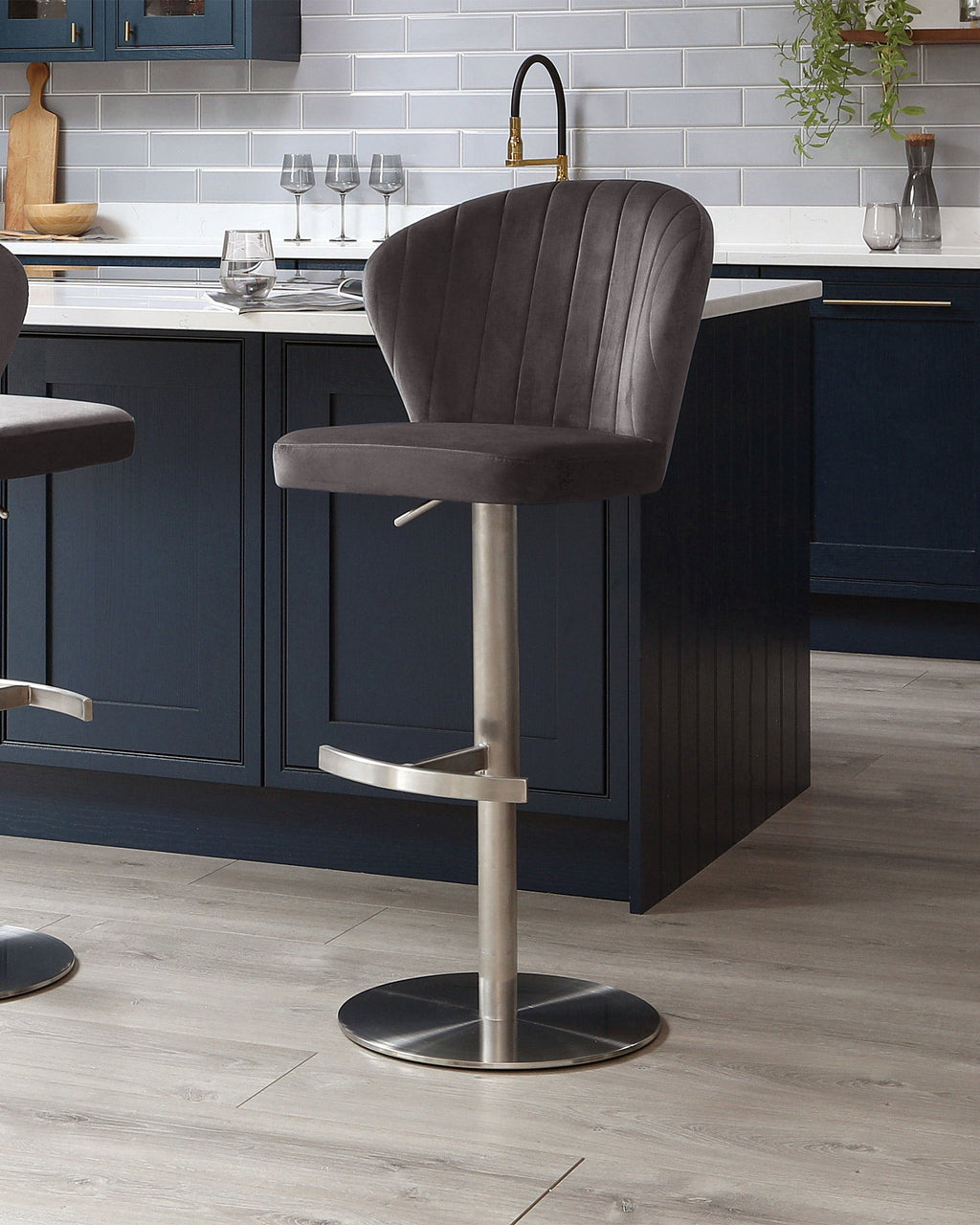 Harper Dark Grey Velvet Gas Lift Bar Stool