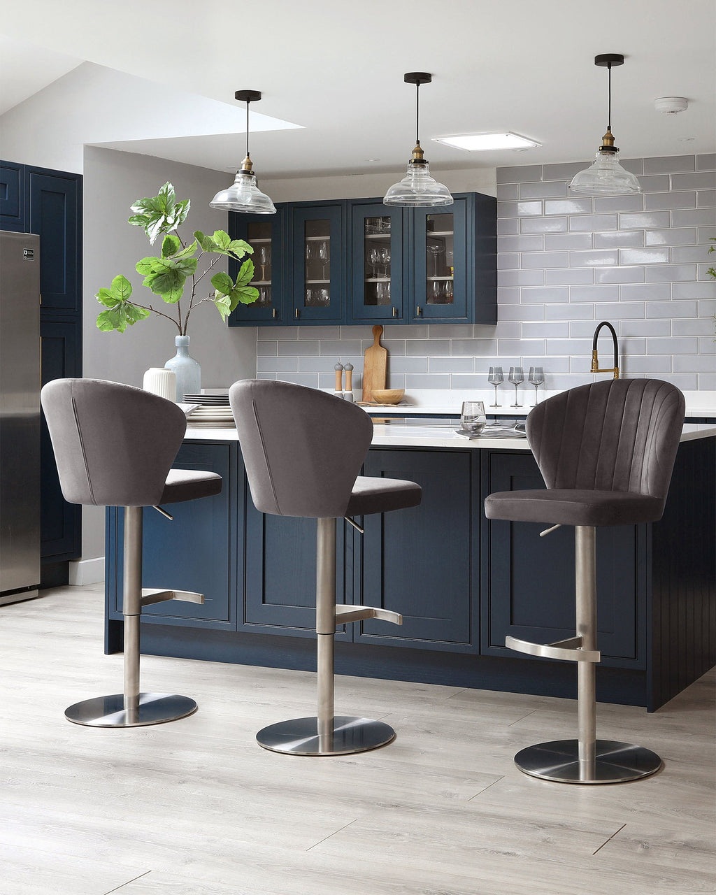 Harper Dark Grey Velvet Gas Lift Bar Stool