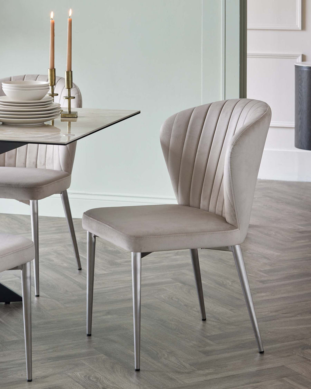 Harper Champagne Plush Velvet Stainless Steel Dining Chair