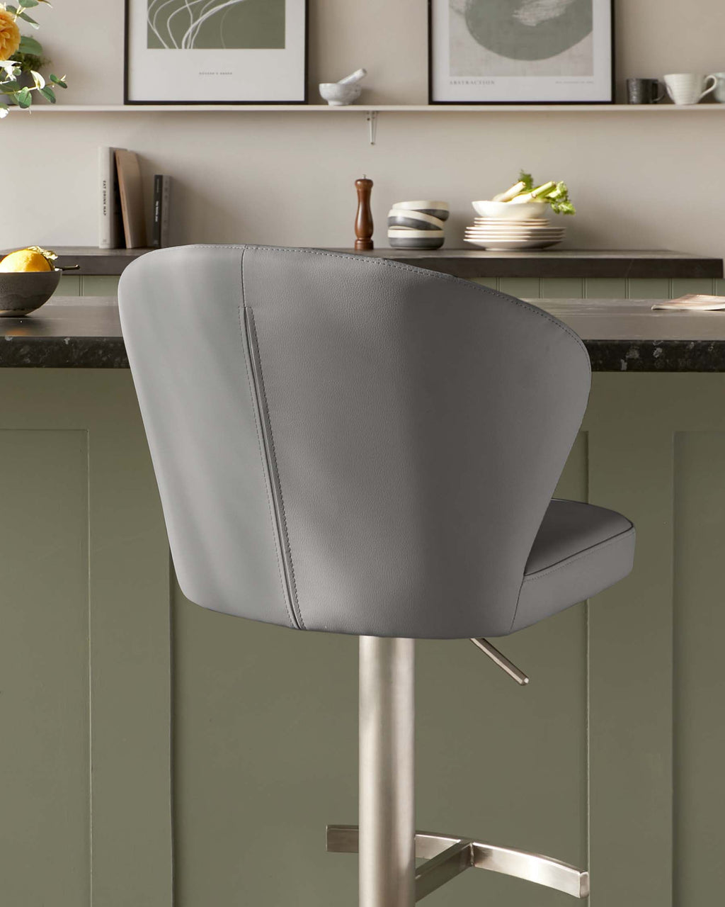 Harper Mid Grey Faux Leather Gas Lift Bar stool