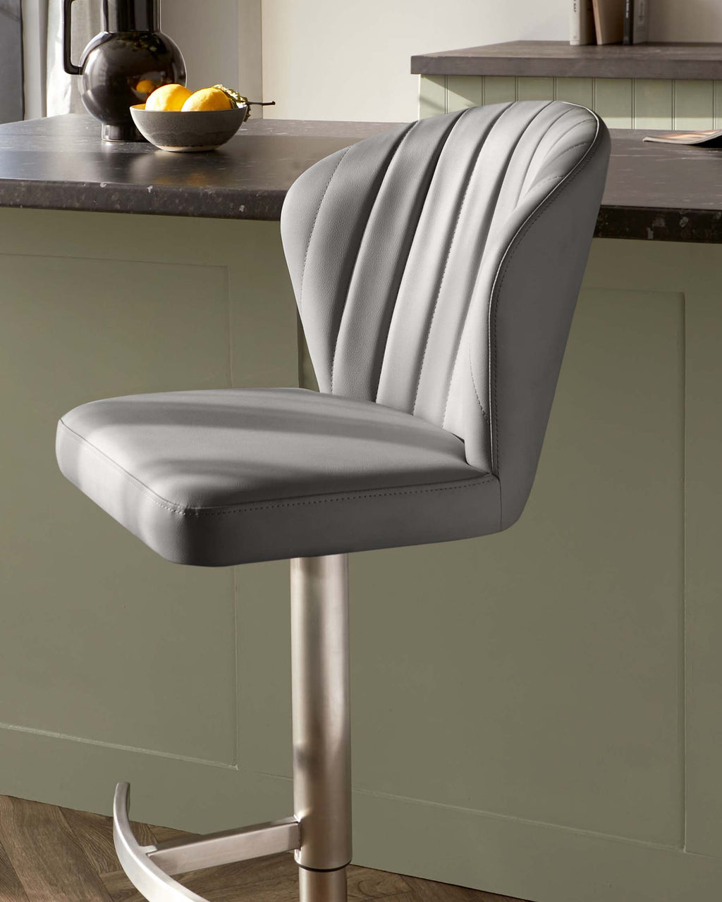 Harper Mid Grey Faux Leather Gas Lift Bar stool