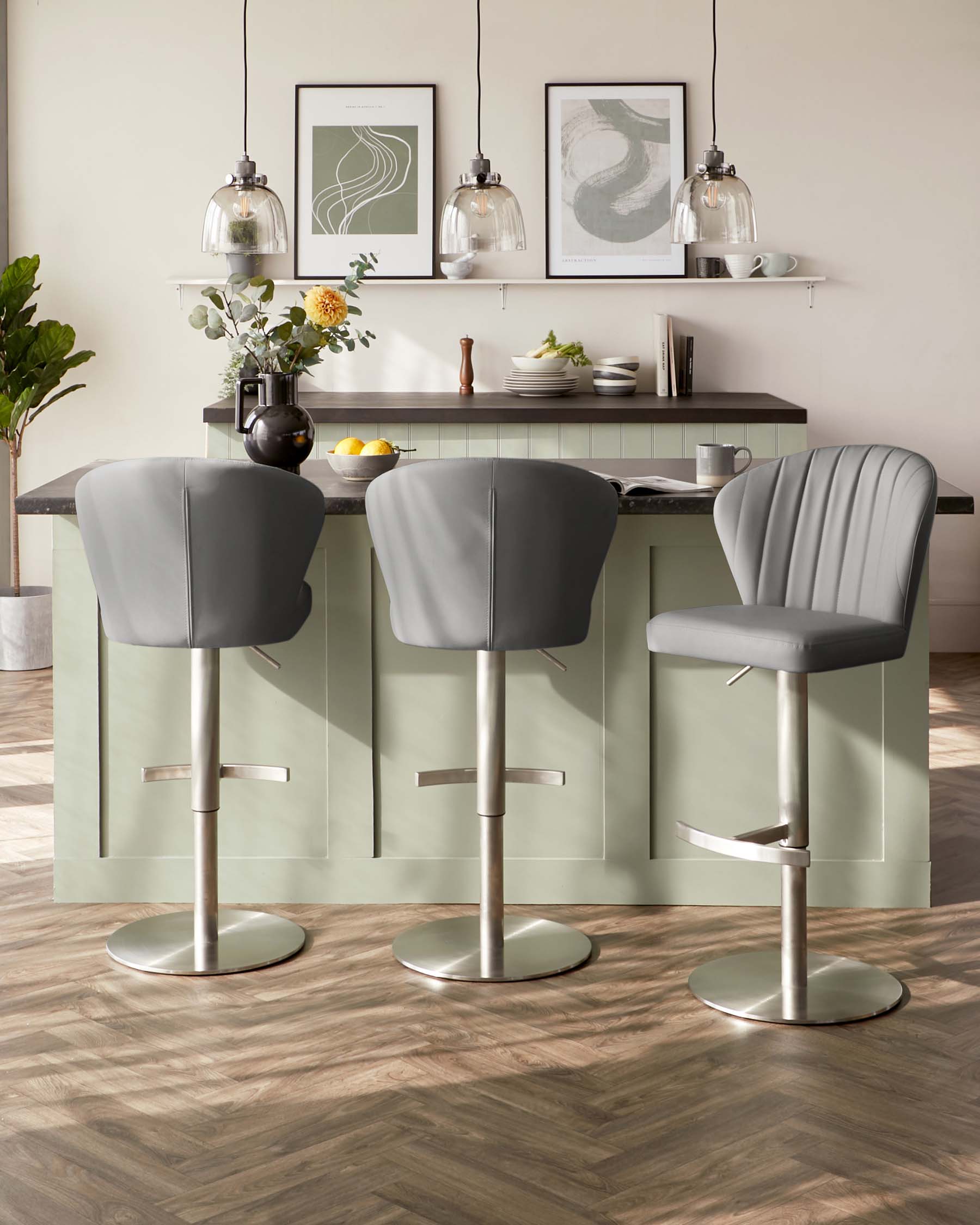 Harper Mid Grey Faux Leather Gas Lift Bar stool