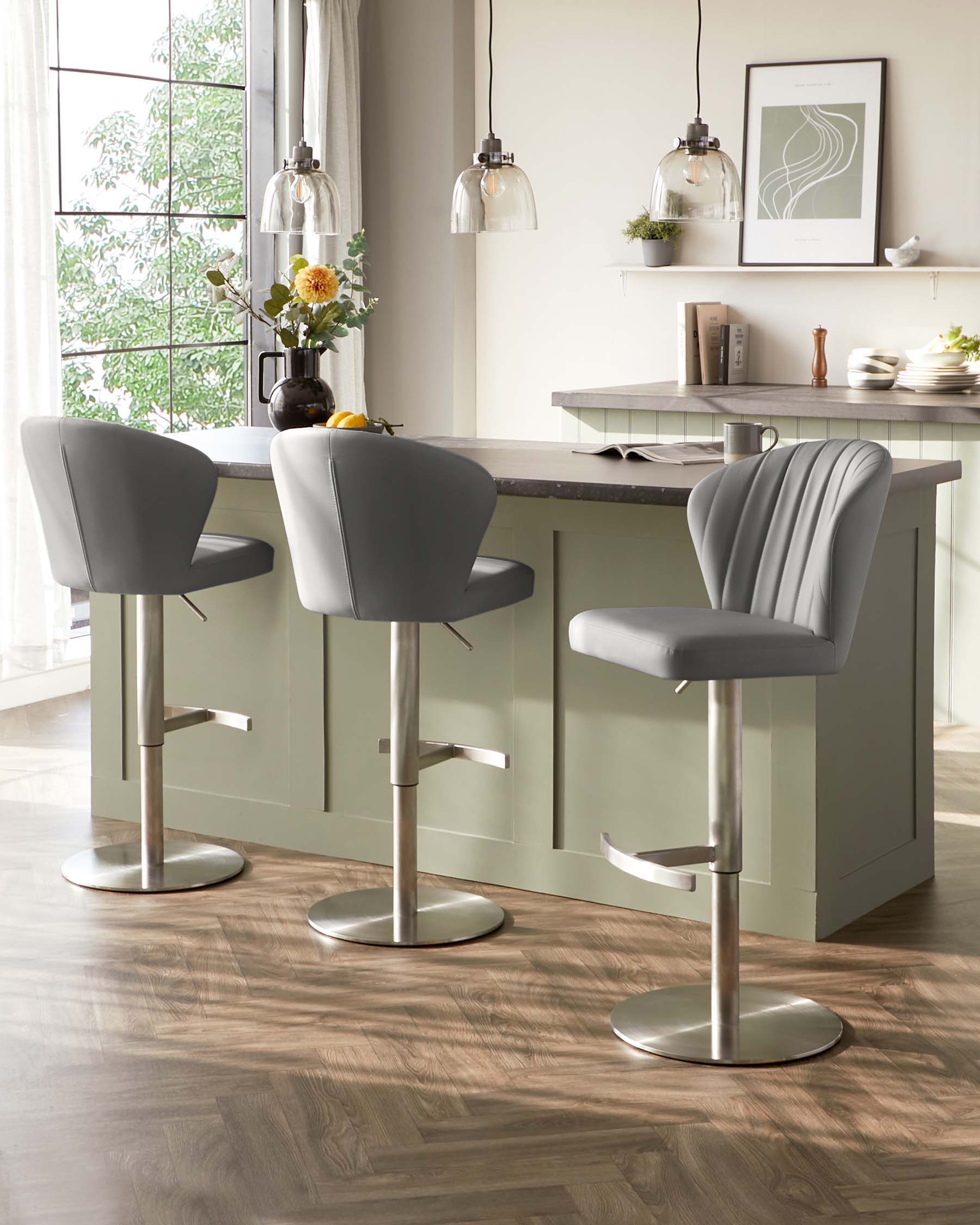 Harper Mid Grey Faux Leather Gas Lift Bar stool