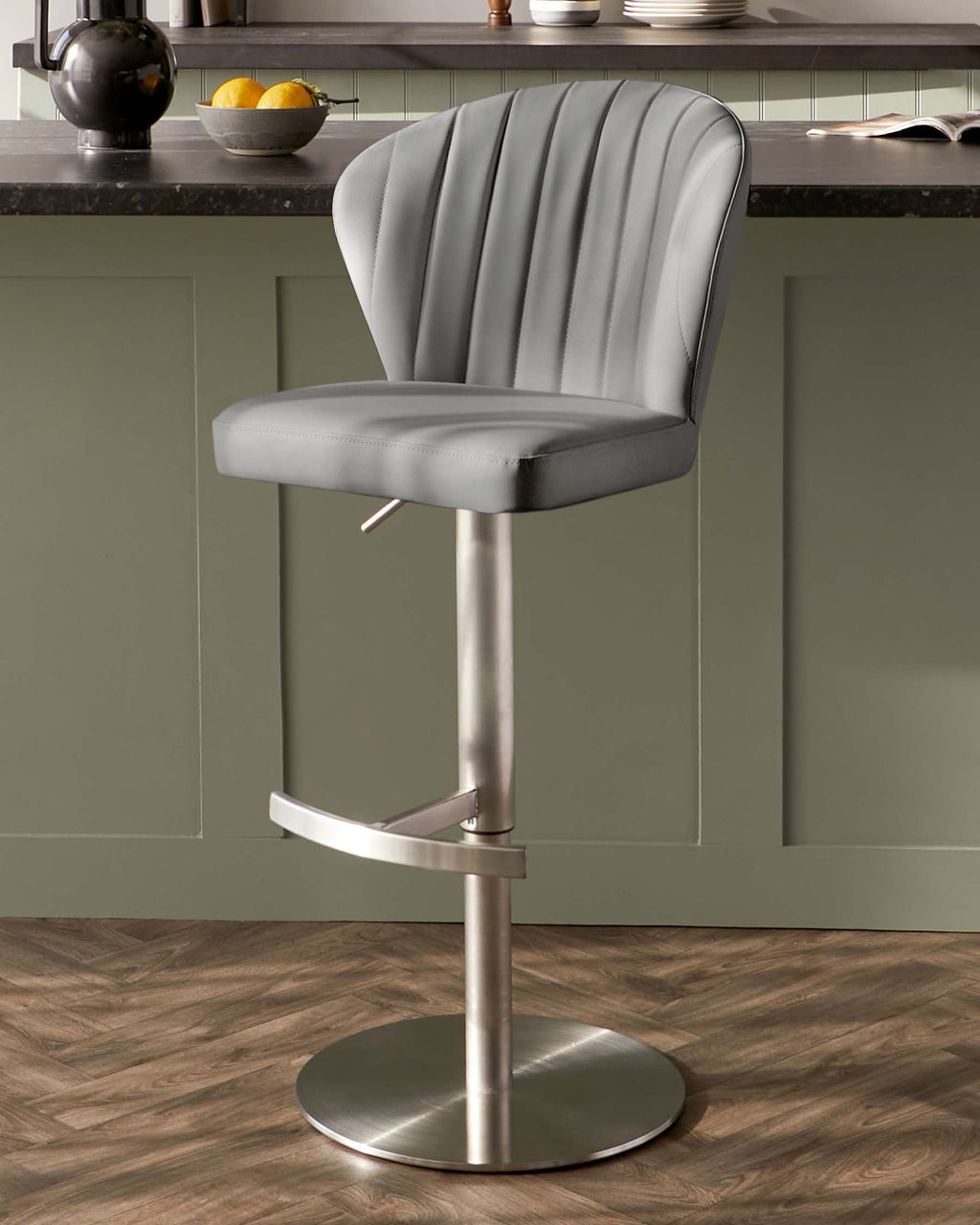 Harper Mid Grey Faux Leather Gas Lift Bar stool