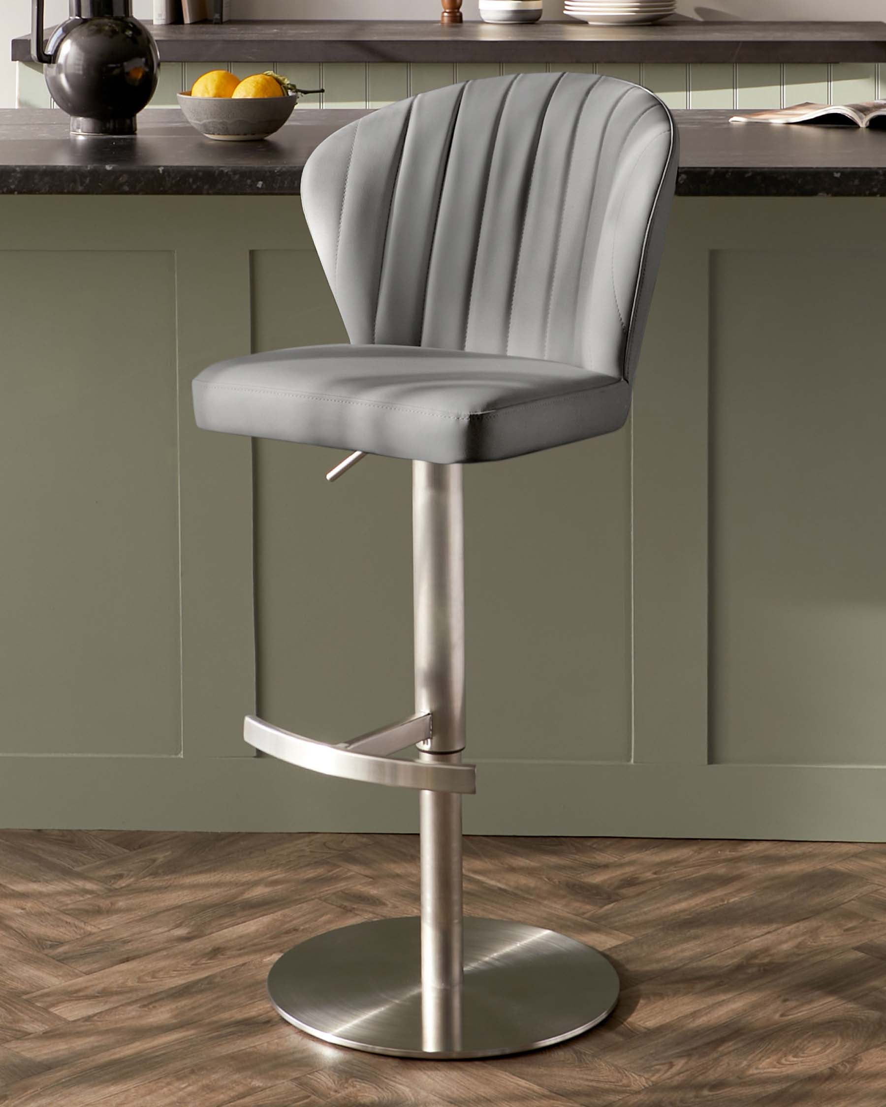 Harper Mid Grey Faux Leather Gas Lift Bar stool