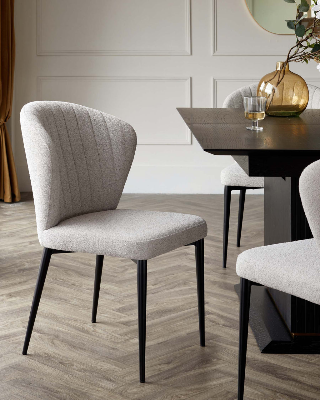 Harper Light Grey Boucle Black Metal Dining Chair