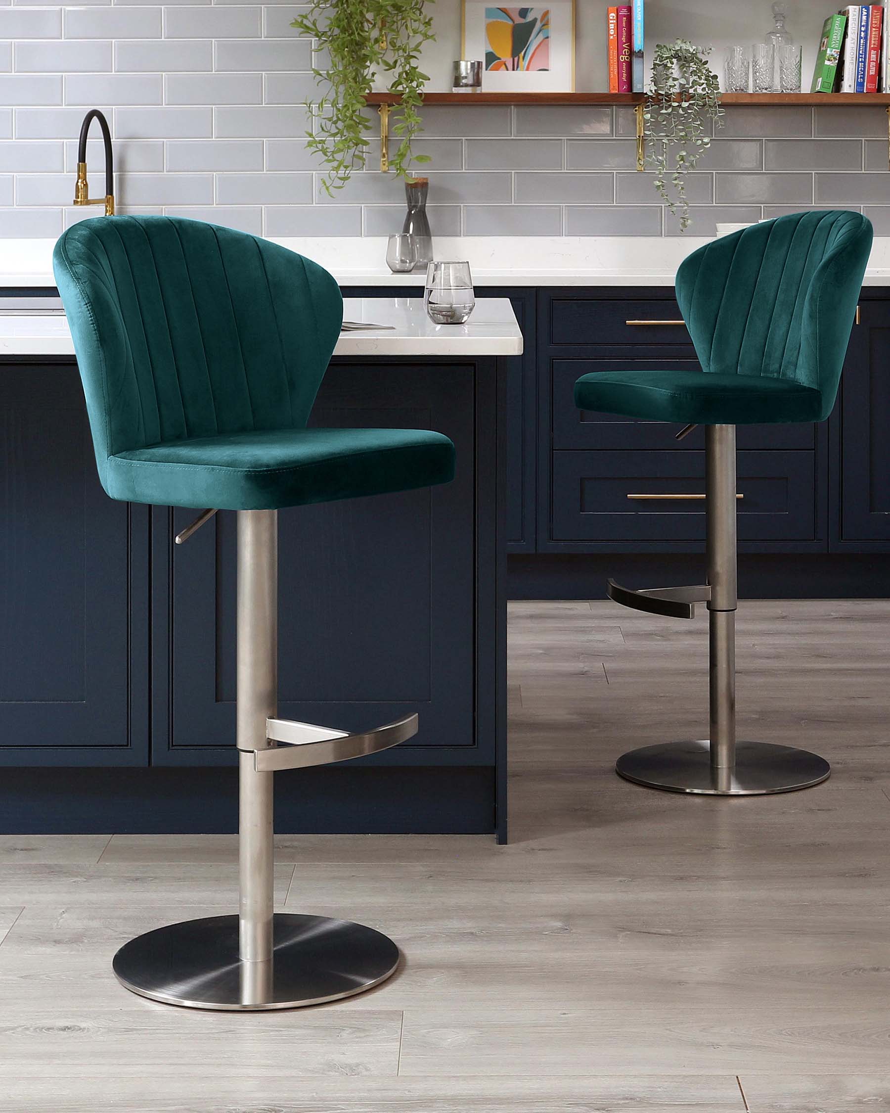 Harper Dark Teal Velvet Gas Lift Bar stool