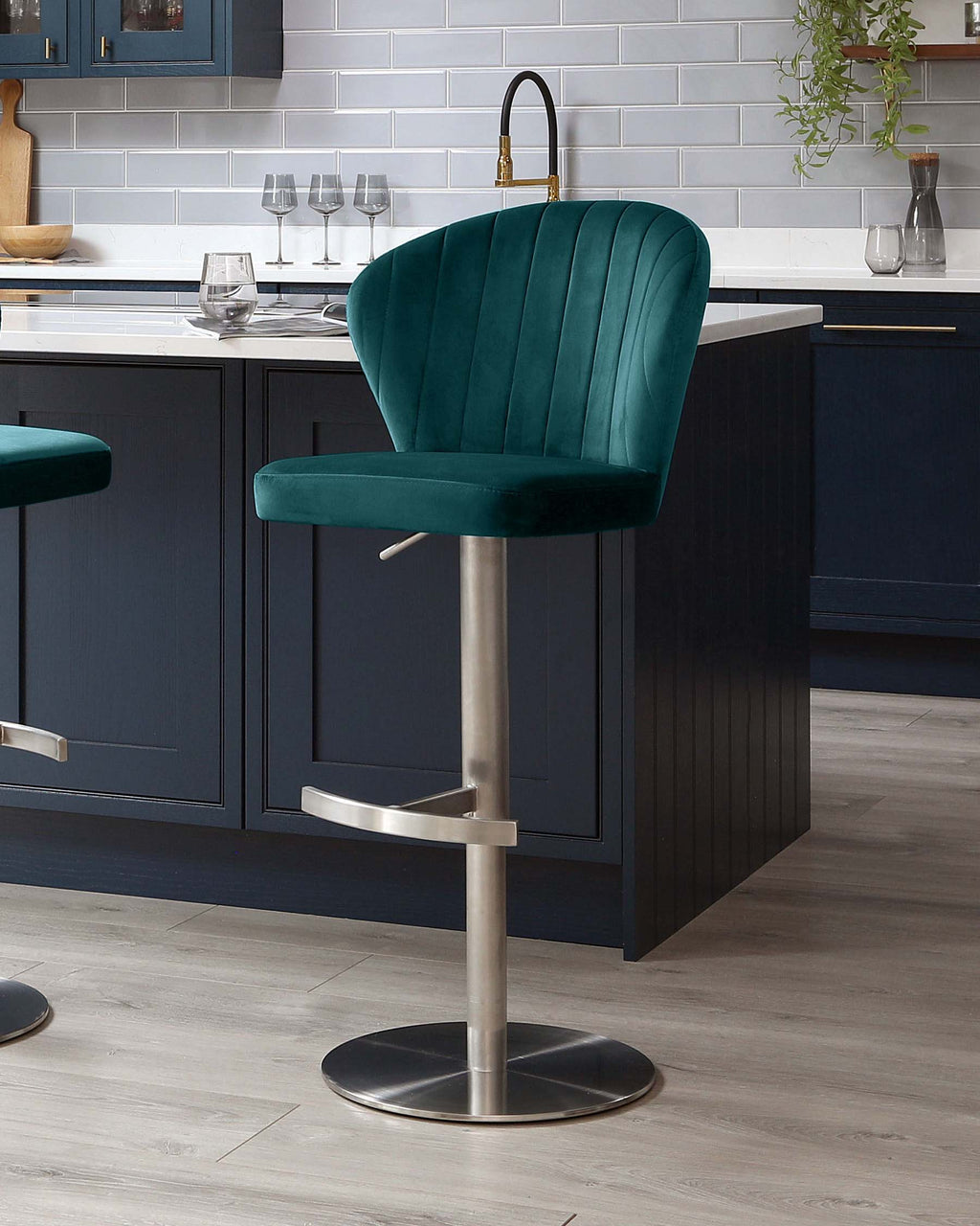 Harper Dark Teal Velvet Gas Lift Bar stool