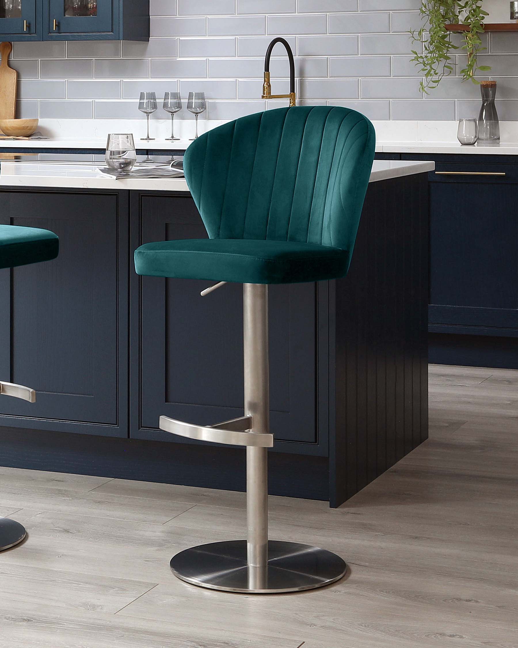Harper Dark Teal Velvet Gas Lift Bar stool