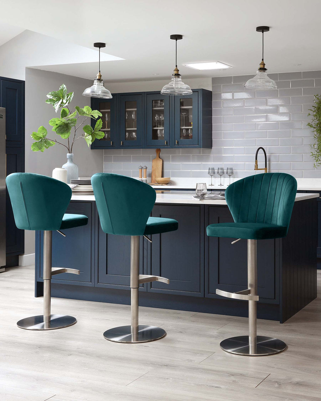 Harper Dark Teal Velvet Gas Lift Bar stool