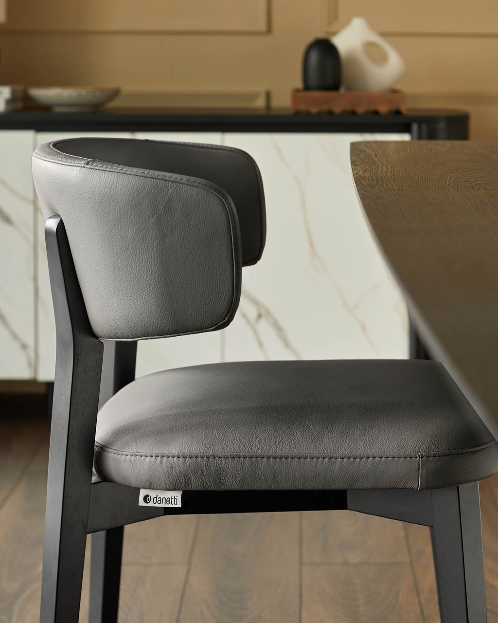 Harris dark grey leather dining chair
