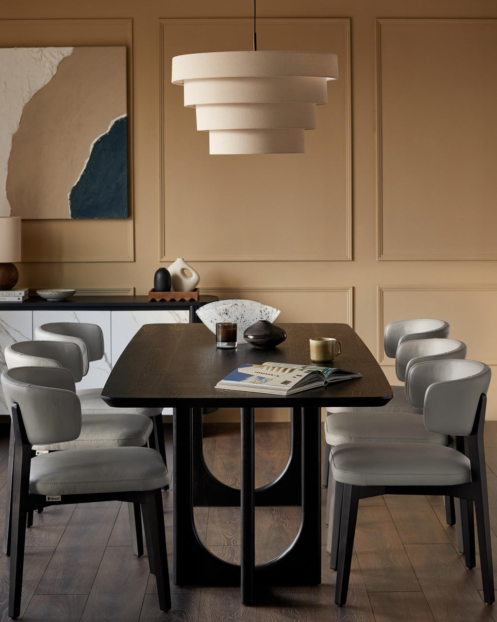 Harris light grey leather dining chair