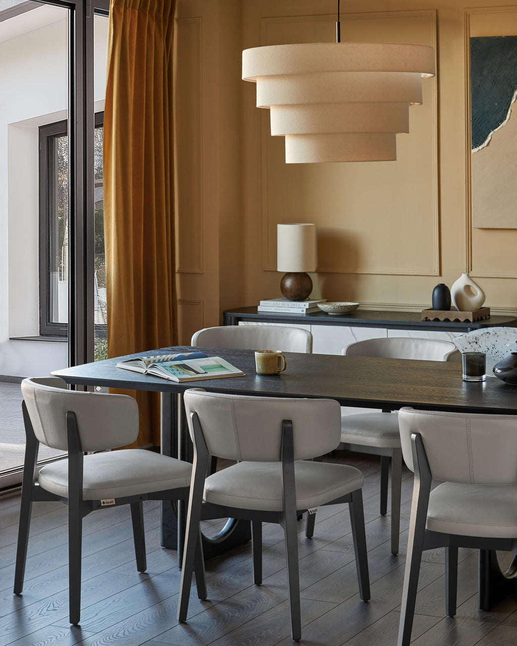 Harris light grey leather dining chair