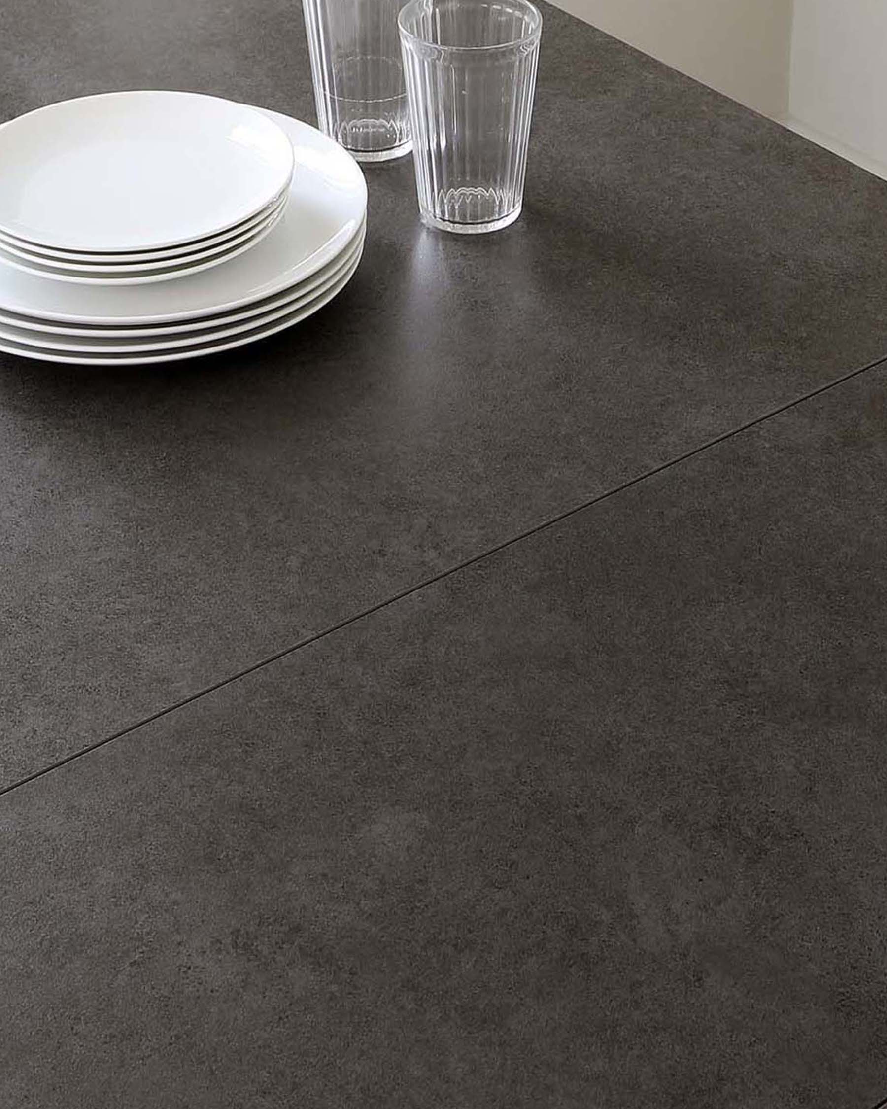 Calenzano 8-10 Seater Dark Grey Ceramic Dining Table with 8 Blakely Champagne Velvet Dining Chairs