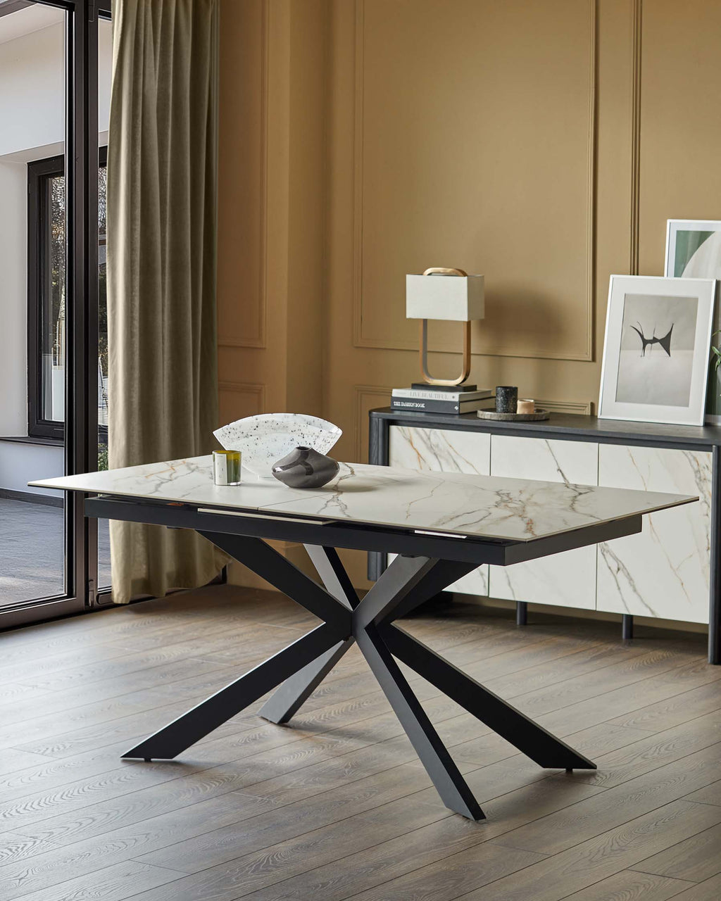 Hayden natural matt ceramic extending 6 to 8 seater dining table