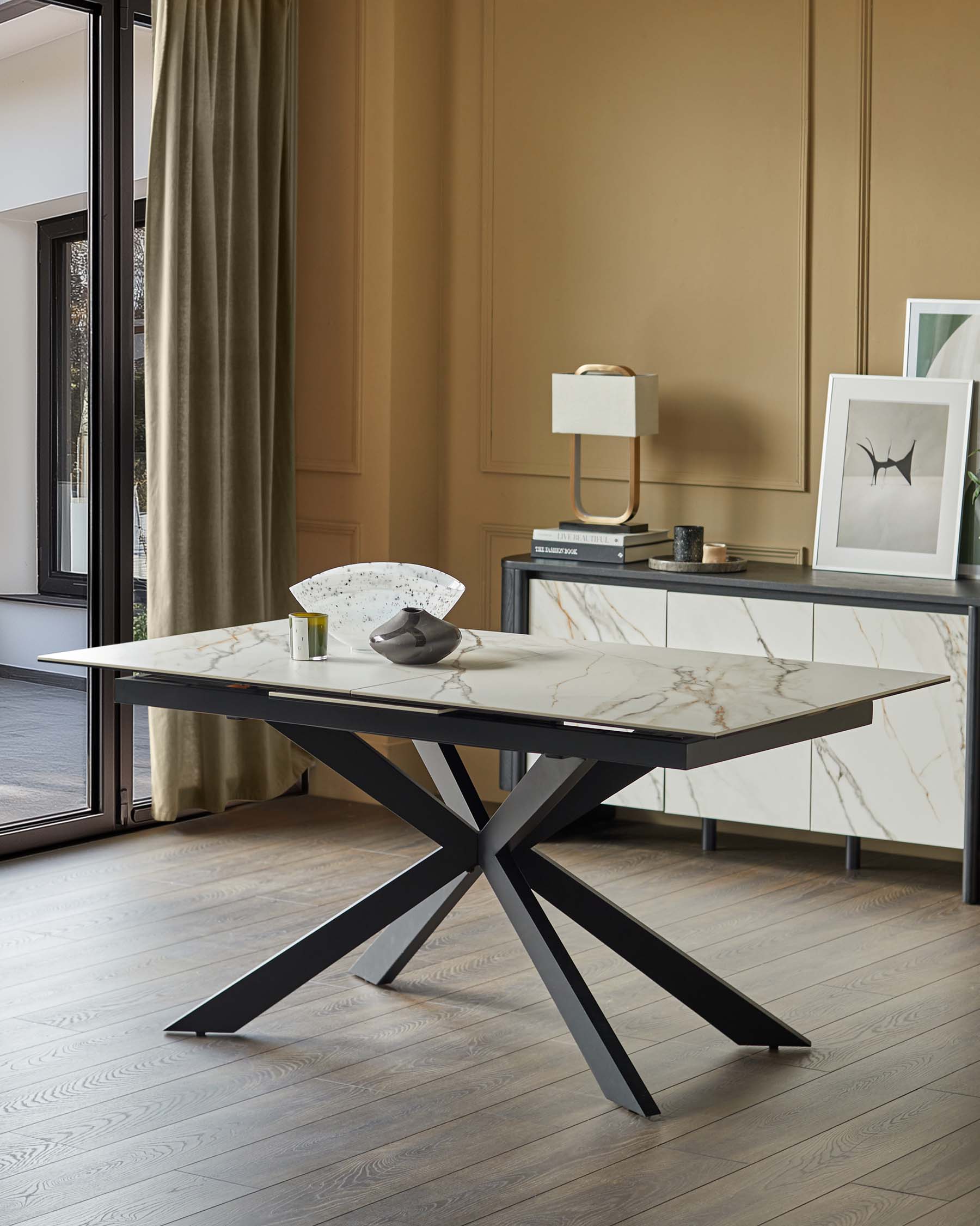 Hayden natural matt ceramic extending 6 to 8 seater dining table