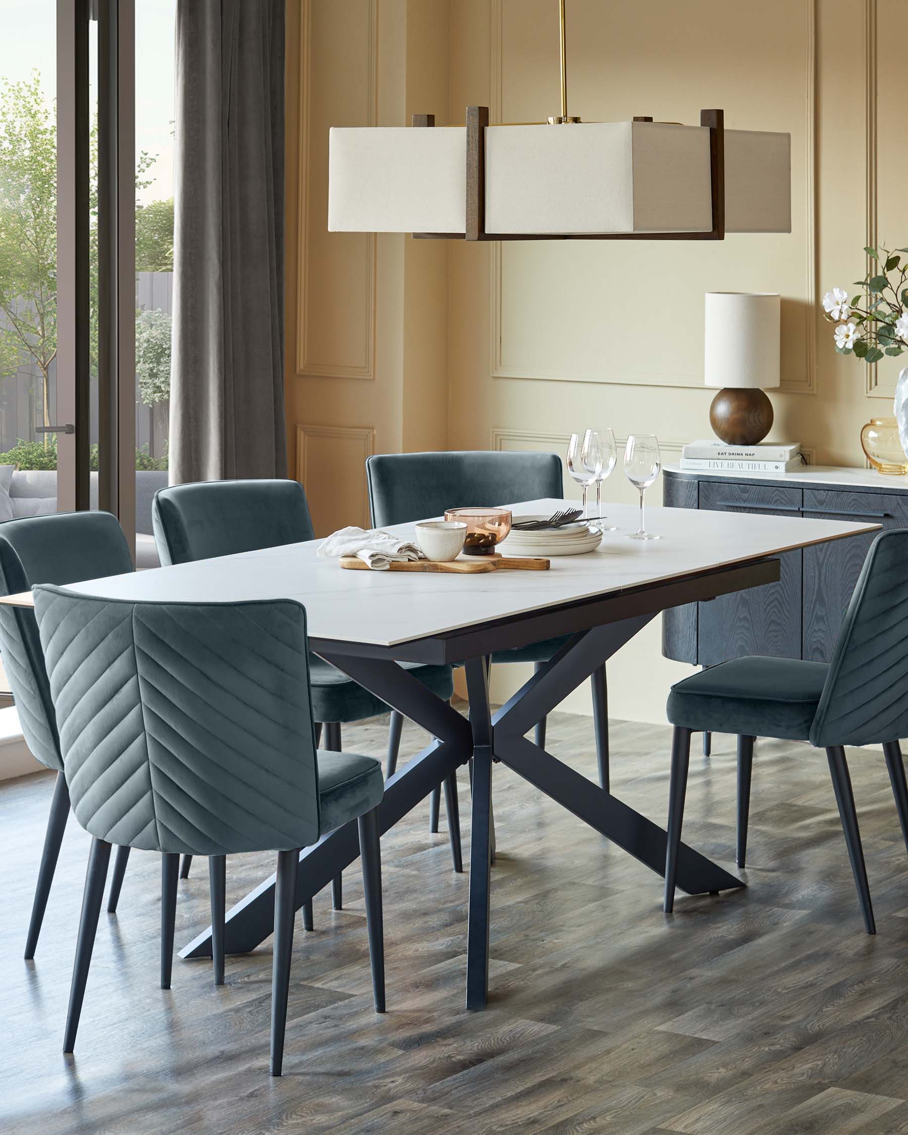 Serena Blue Grey Velvet Dining Chair