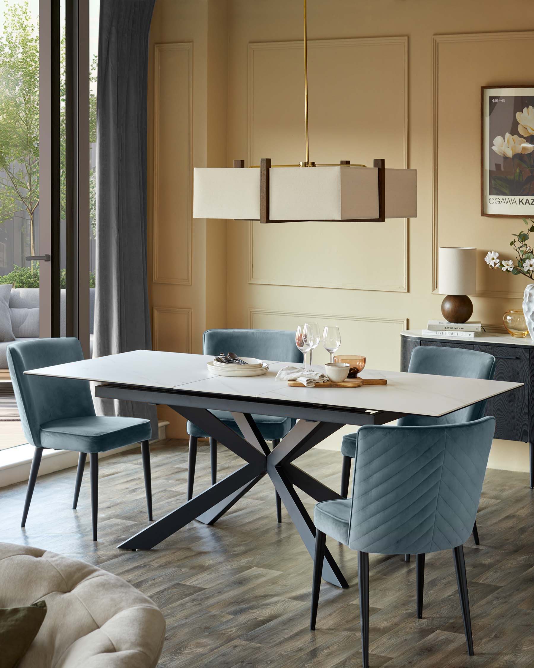 Serena Blue Grey Velvet Dining Chair