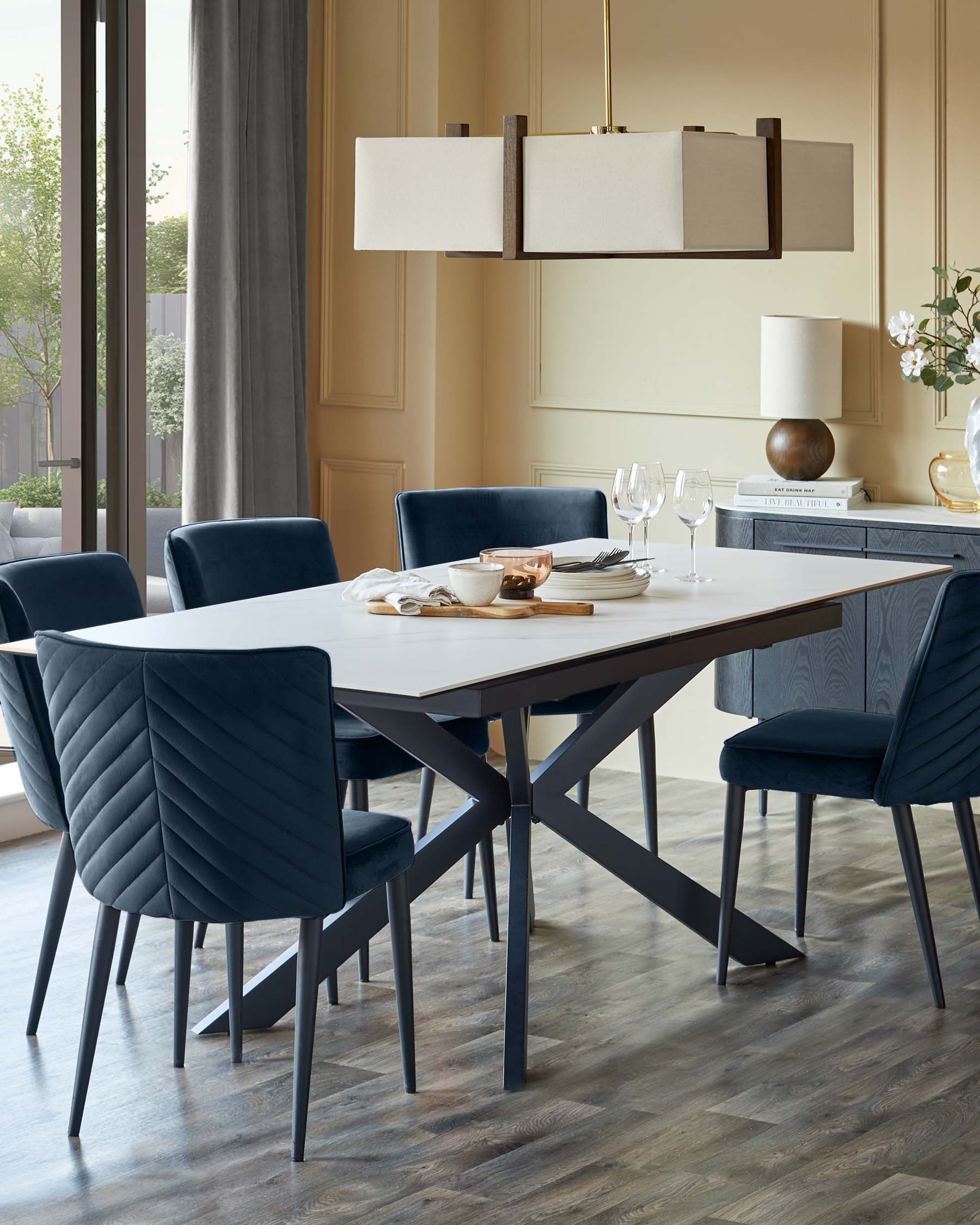 Serena dark blue velvet dining chair