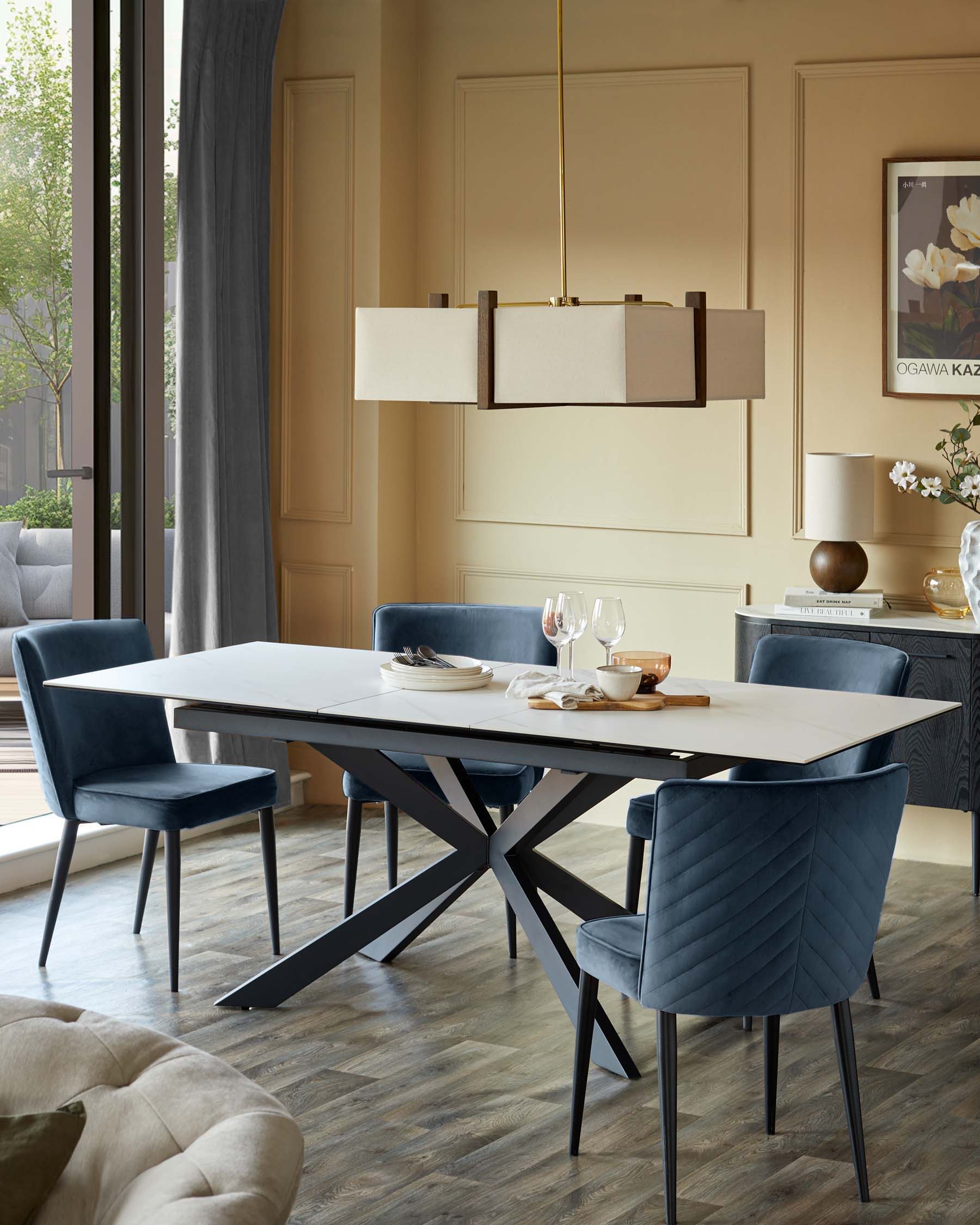 Serena dark blue velvet dining chair