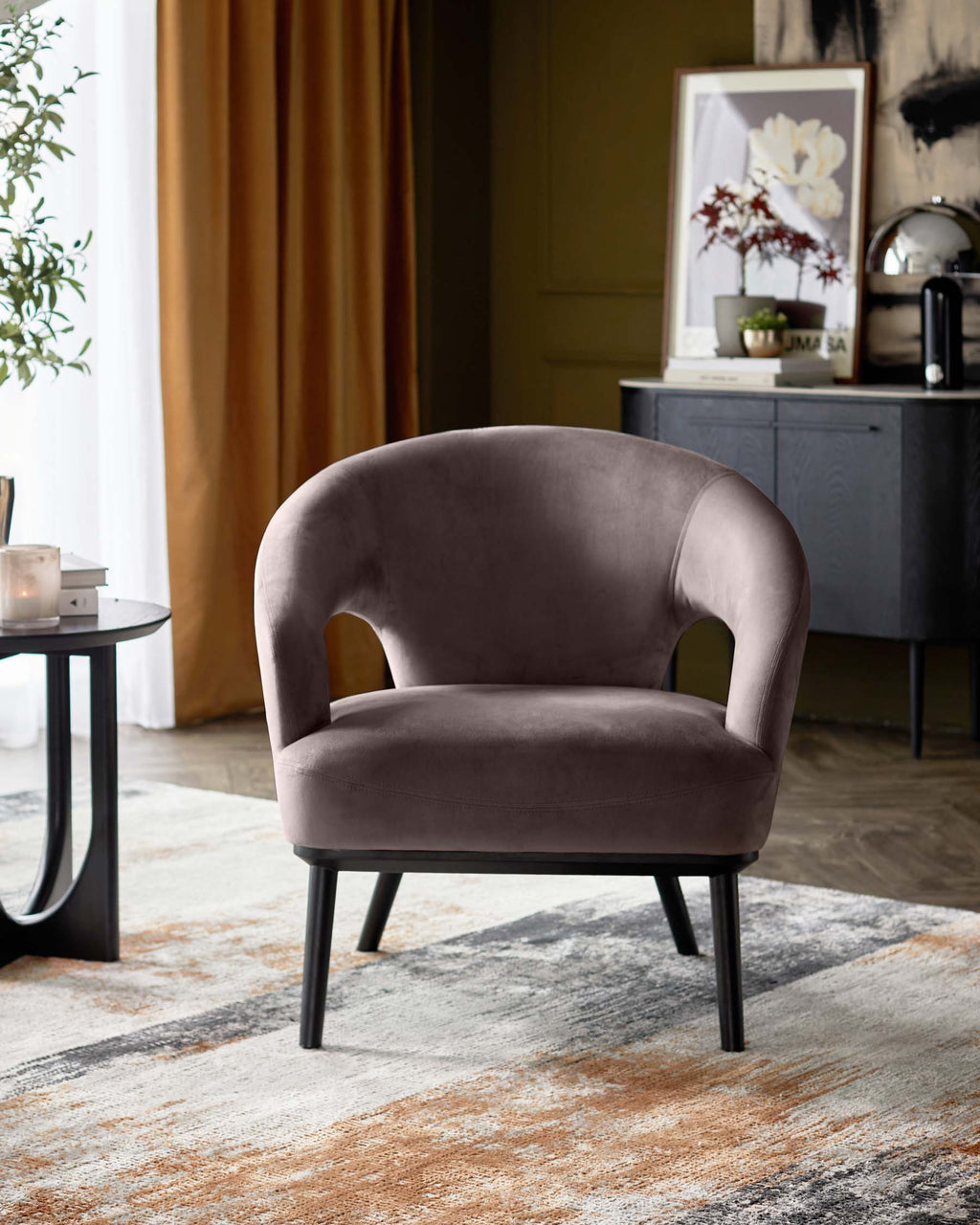 Heath mocha velvet accent chair
