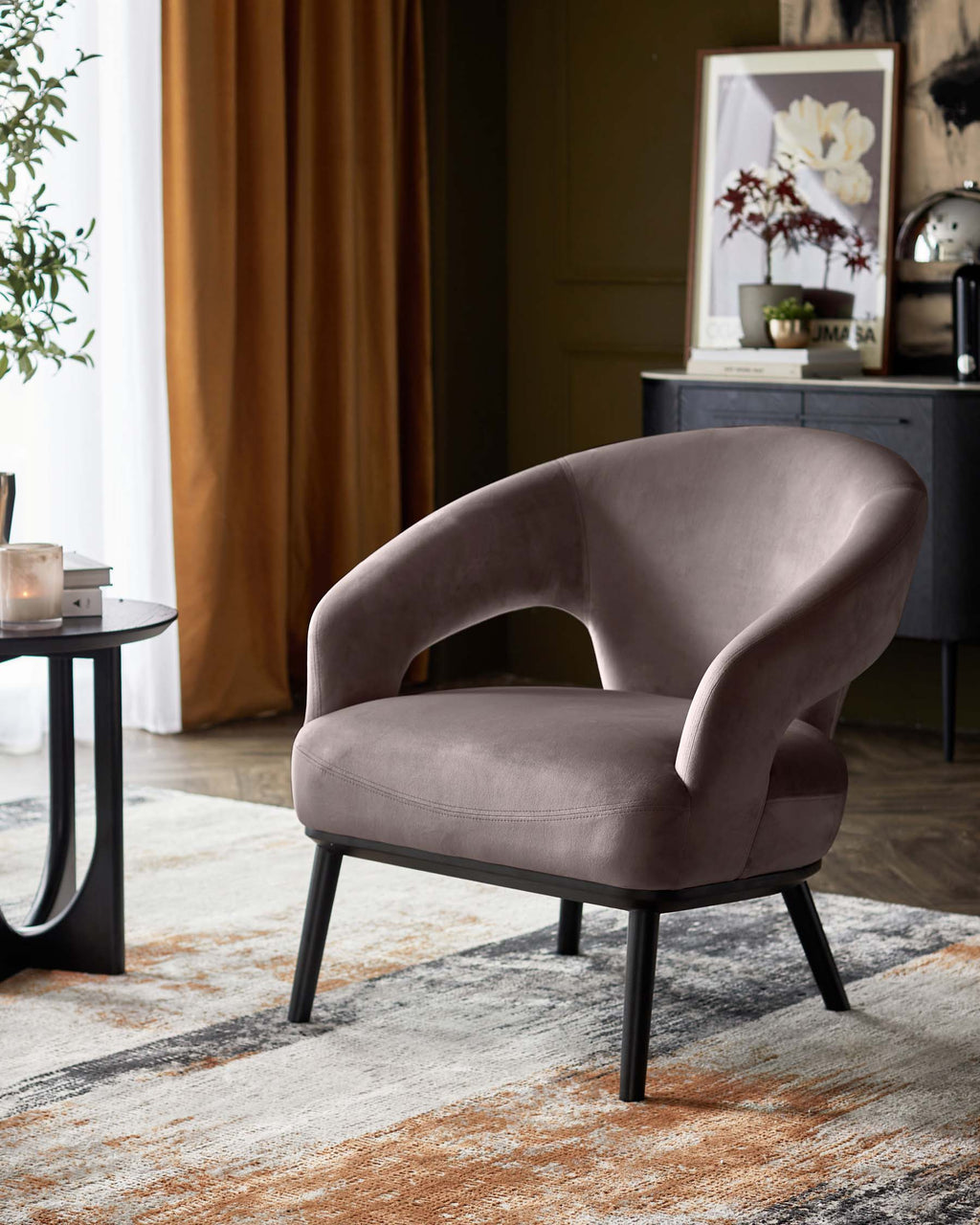 Heath mocha velvet accent chair