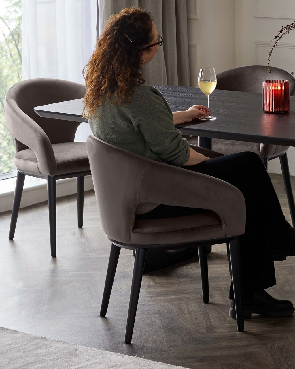 Heath Mocha Plush Velvet and Black Wood Dining Chair