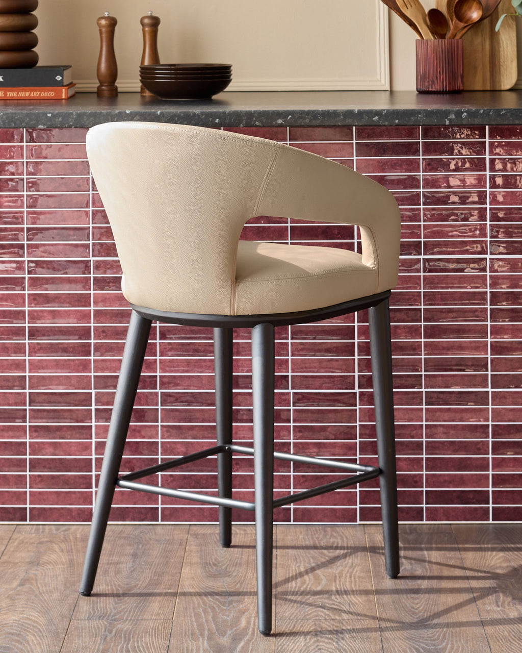 Heath natural faux leather bar stool