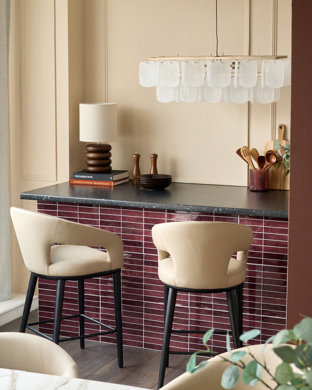 Heath natural faux leather bar stool