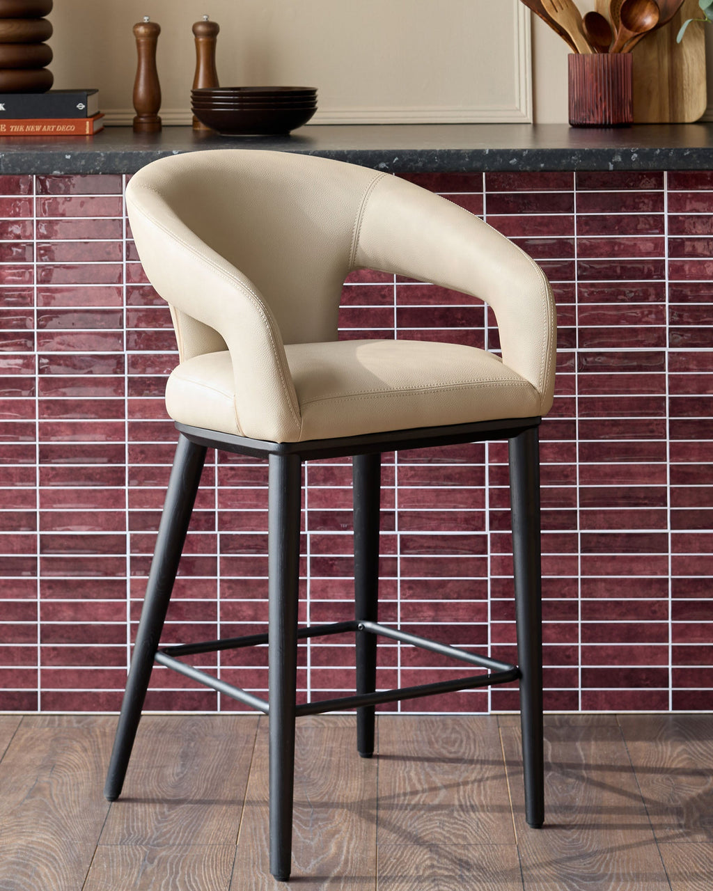 Heath natural faux leather bar stool