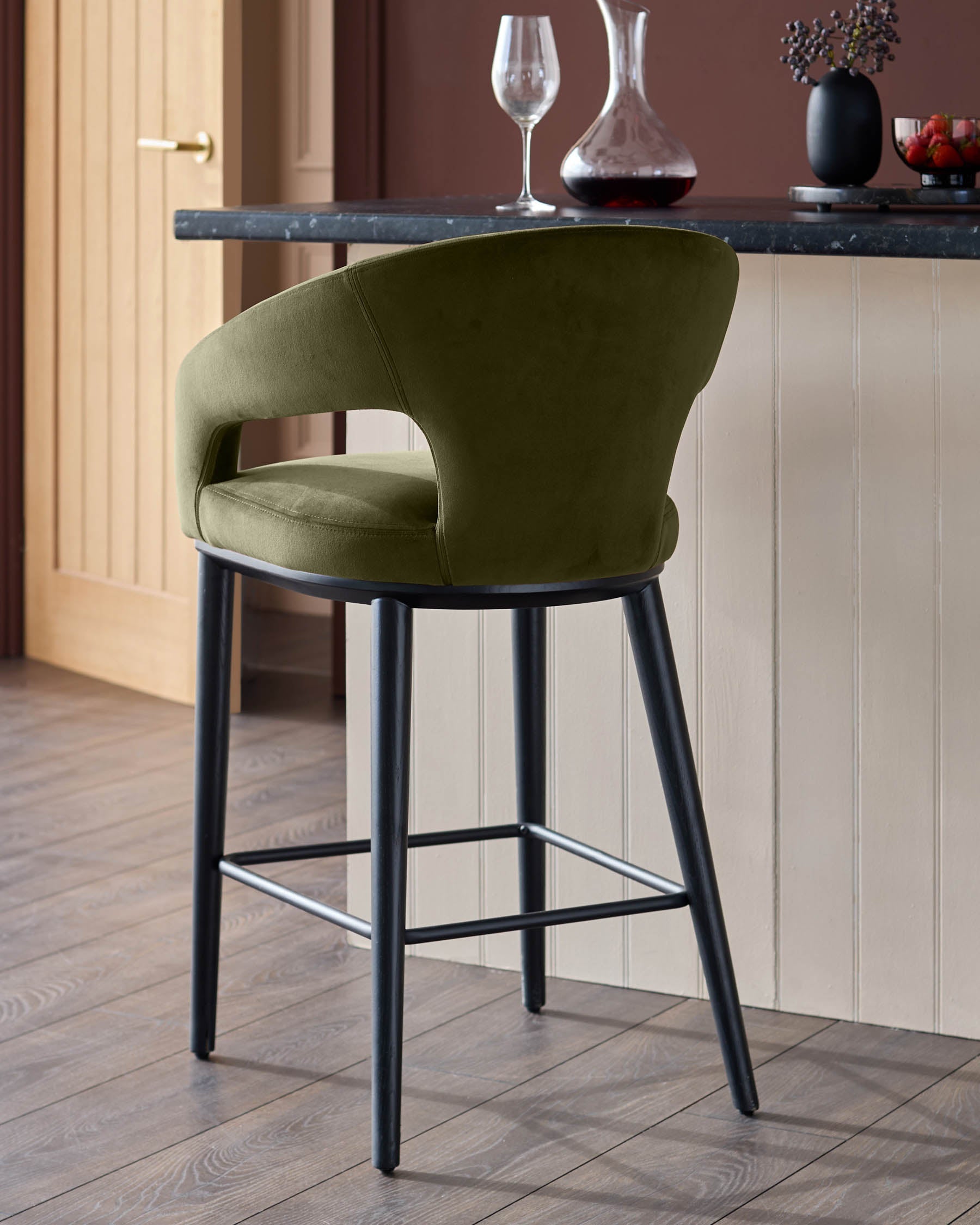 Heath olive green velvet bar stool
