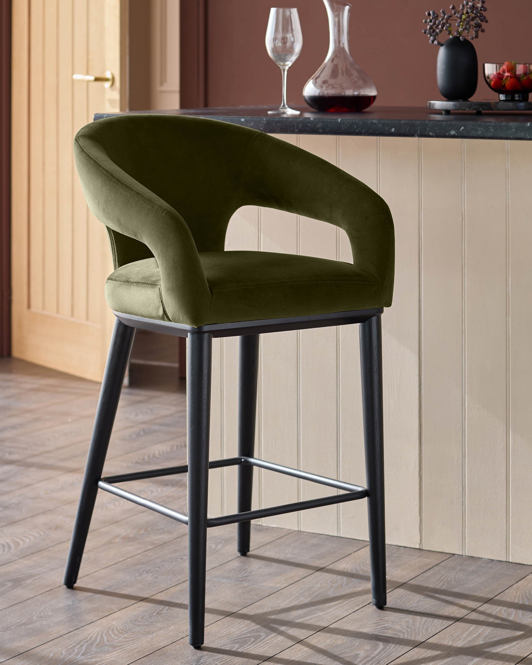 Heath olive green velvet bar stool