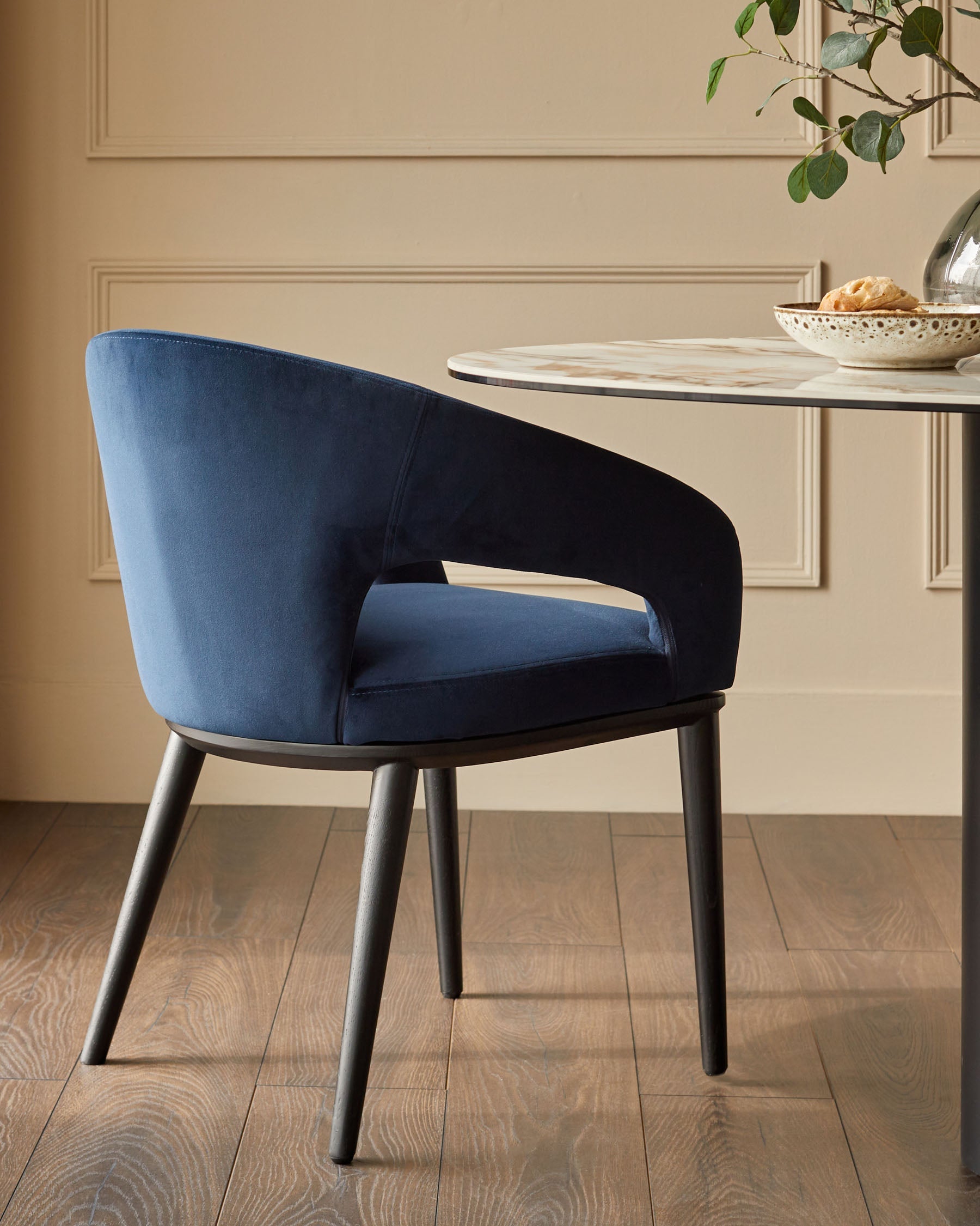 Heath navy recycled velvet dining chair