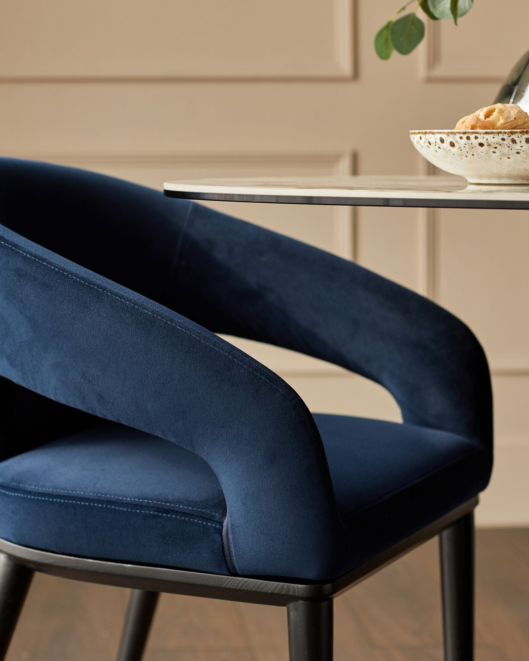 Heath navy recycled velvet dining chair
