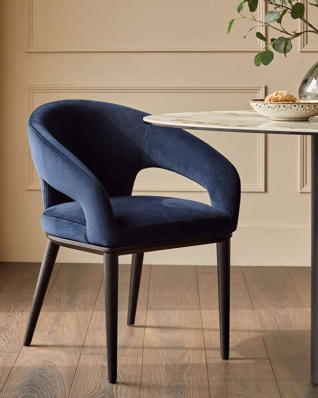 Heath navy recycled velvet dining chair