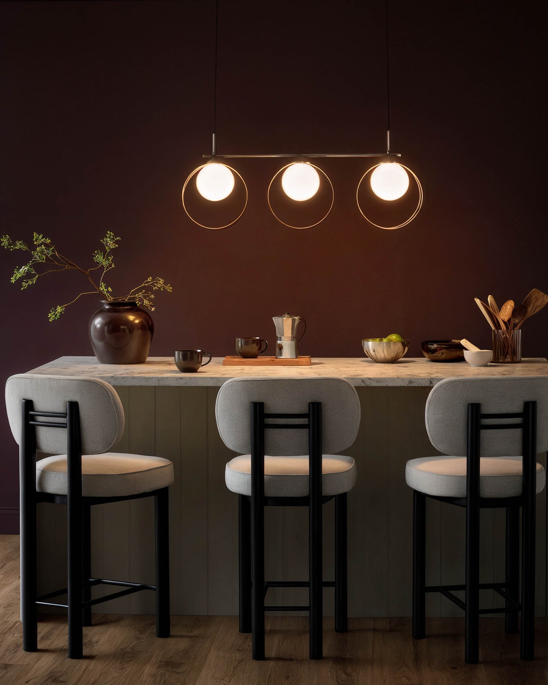 Chloe silver chrome glass 3 bar adjustable pendant