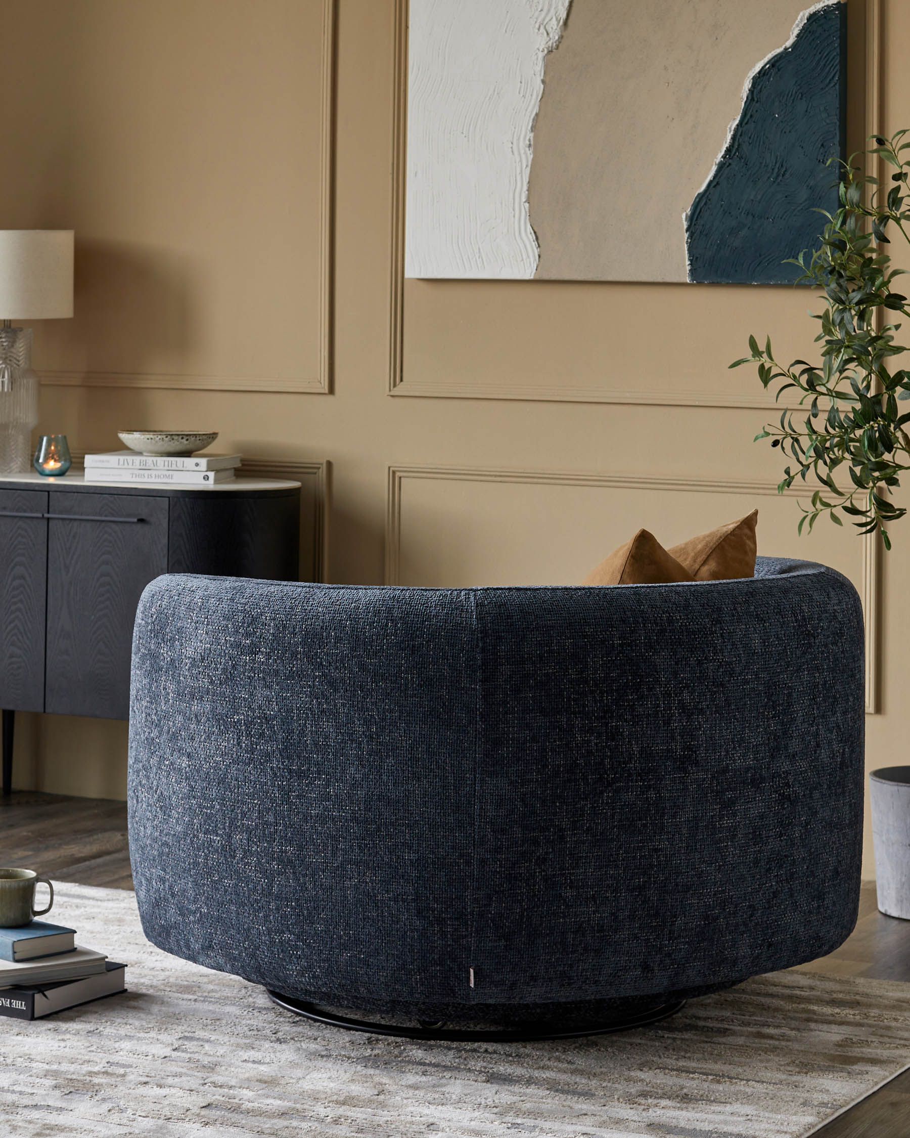 Henry Dark Blue Chunky Weave Swivel Love Seat