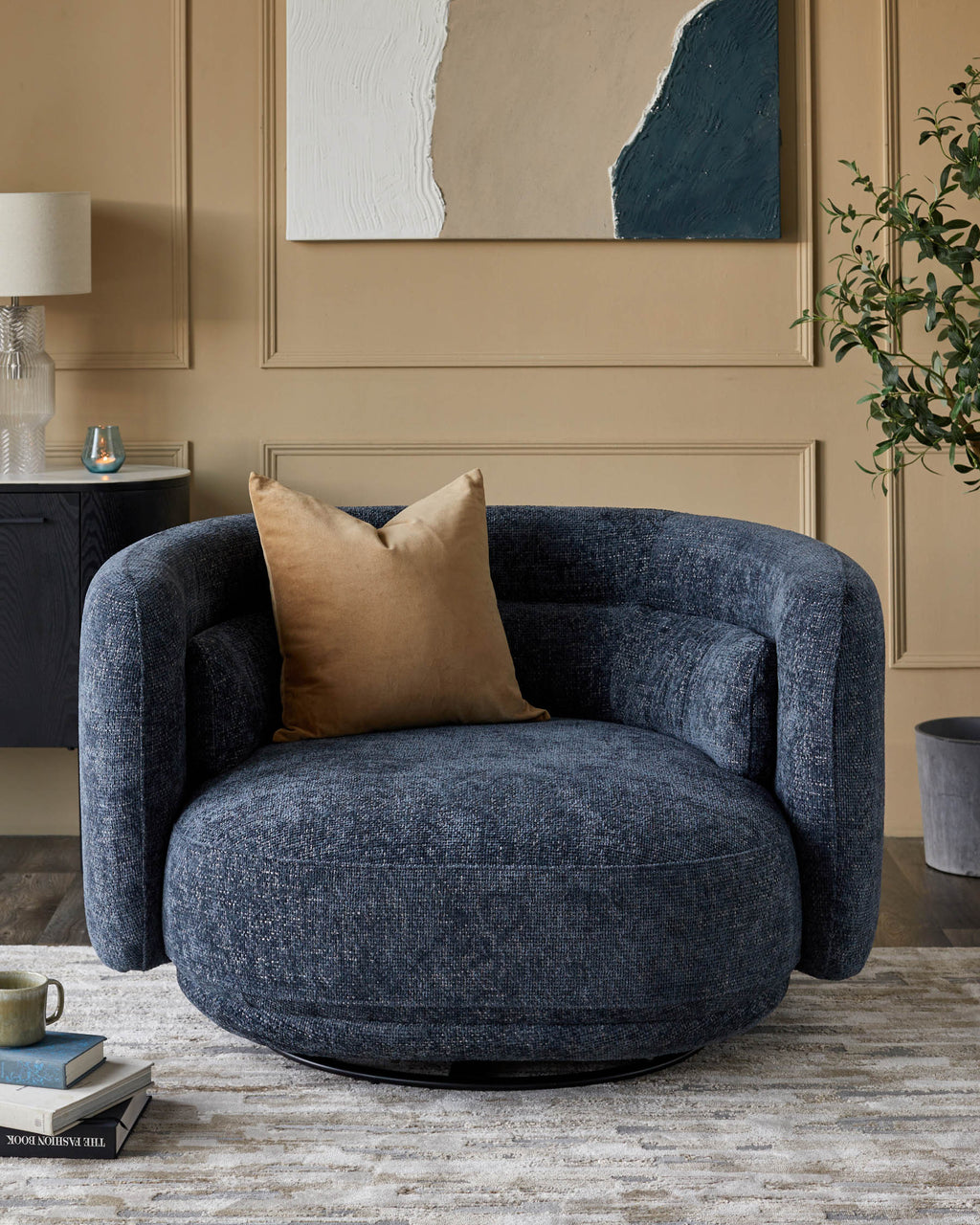 Henry Dark Blue Chunky Weave Swivel Love Seat